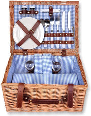 Pavillione da picnic rettangolare in legno di salice 40x30x20cm per 2 persone - azzurro a righe