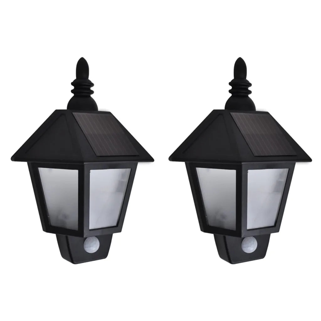 Set di 2 applique solari con sensore di movimento per esterni ideali per il giardino dimensioni 20 x 9,5 x 27,5 cm in ABS nero codice 02_0046373