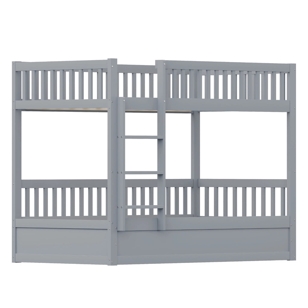 Letto a castello per bambini 90x200 cm in legno con contenitore idraulico; scala e sponde; grigio e bianco