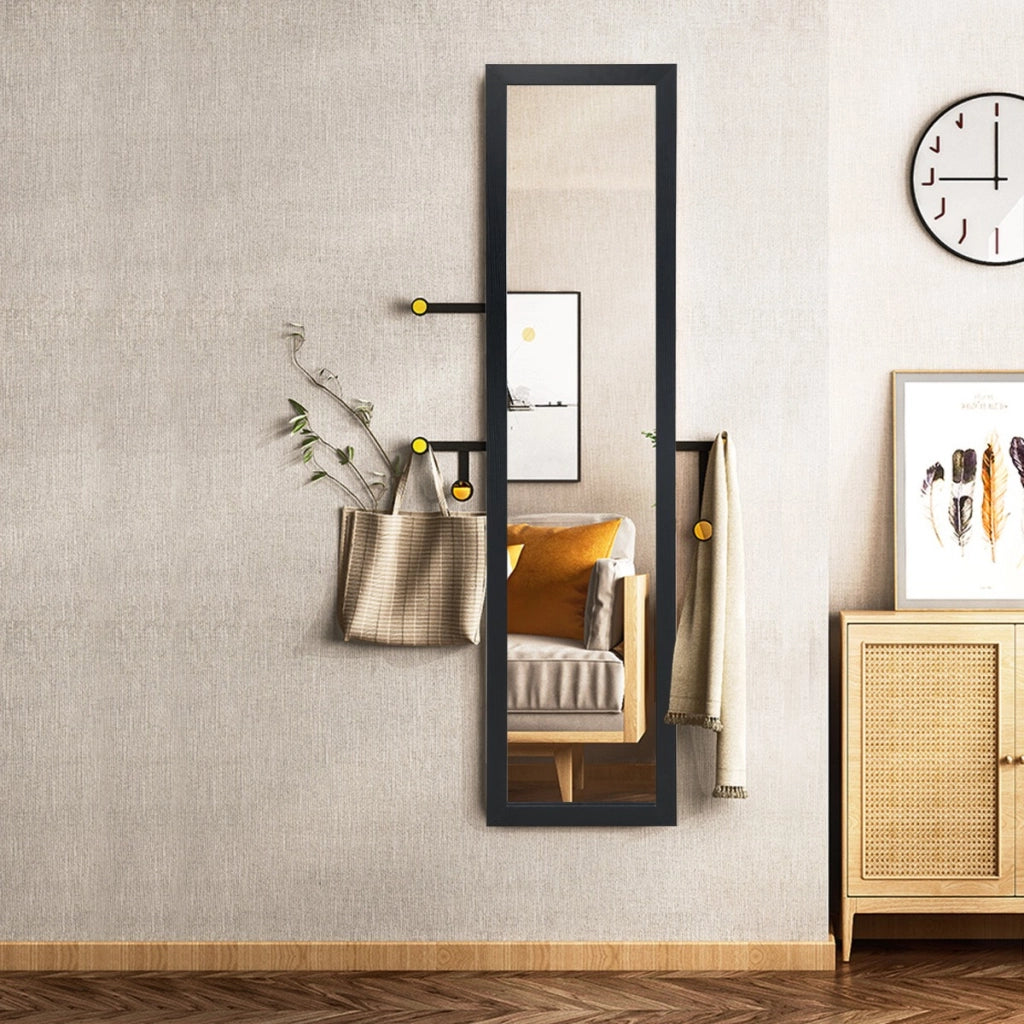 Specchio a figura intera 155x37cm con struttura di legno-Specchio moderno per camera da letto salone ingresso Nero