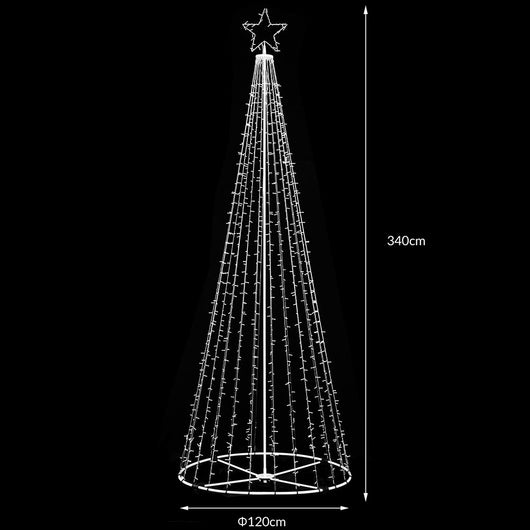 Albero Natale Luminoso 340 cm Bianco Freddo 991 Led Decorazione Metallo Esterno