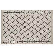 Tappeto in cotone beige e nero con motivo geometrico e nappe 160 x 230 cm camera da letto soggiorno