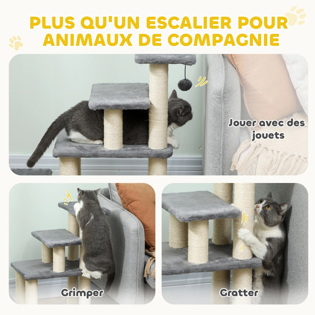 Scala per Gatto Cane 3/4 Gradini Regolabile ¨C Zephmum ¨C Grigio 70x32x68 cm