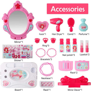 Specchiera Make-up Giocattolo Bambini Richiudibile Trolley Luci Suoni Accessori