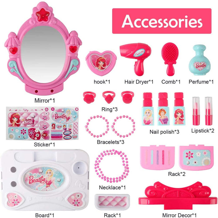 Specchiera Make-up Giocattolo Bambini Richiudibile Trolley Luci Suoni Accessori