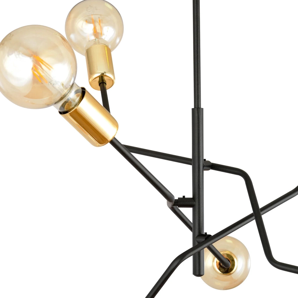 Sospensione Industrial 6 Luci Temi In Acciaio Nero E Oro Bracci Regolabili