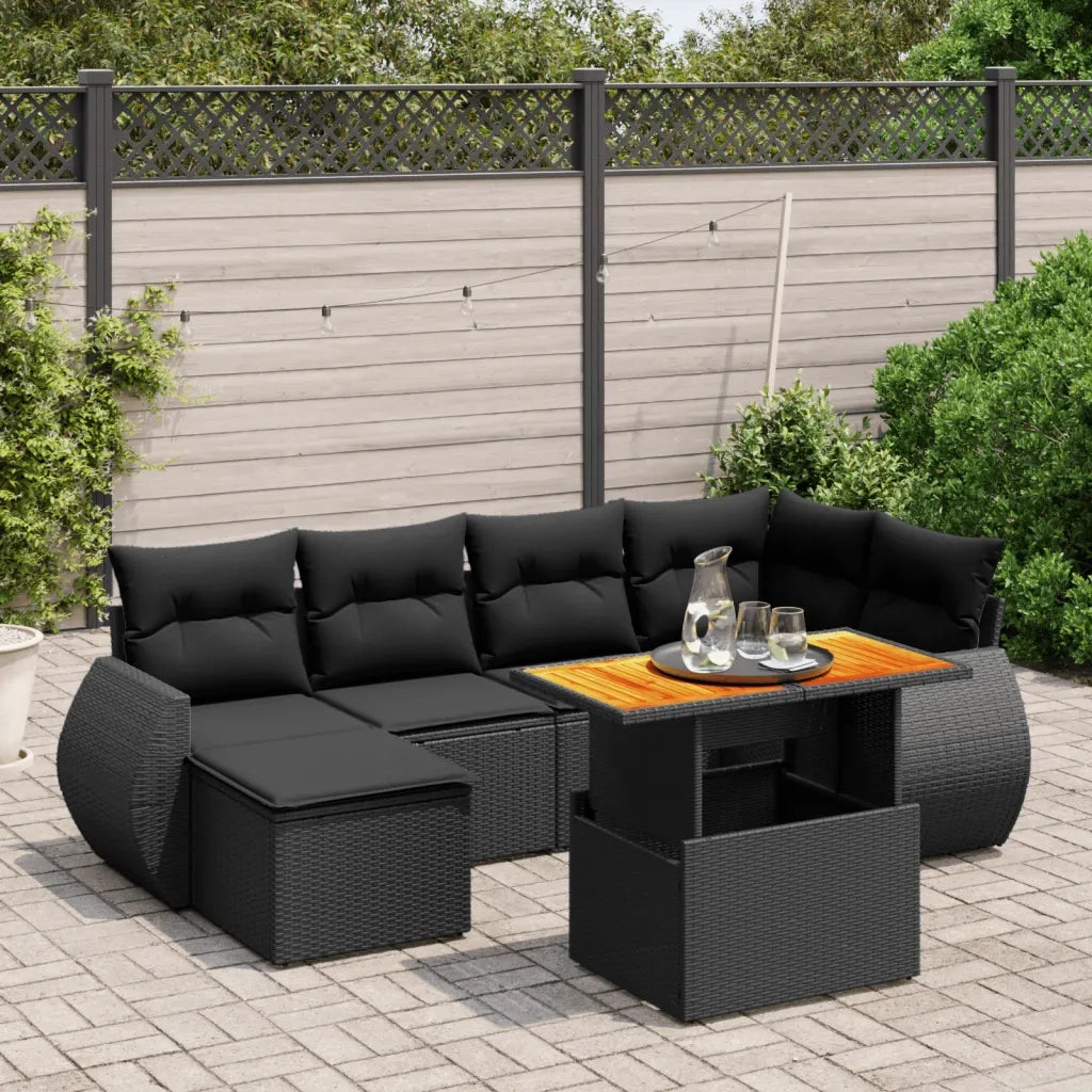 Set Divani da Giardino con Cuscini 7pz Nero Polyrattan 3272294
