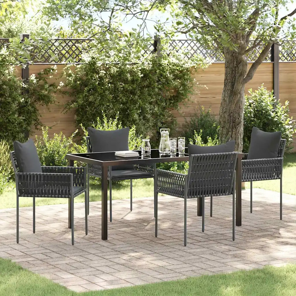 Set da Pranzo per Giardino 5 pcs Nero e Grigio Rattan in PE