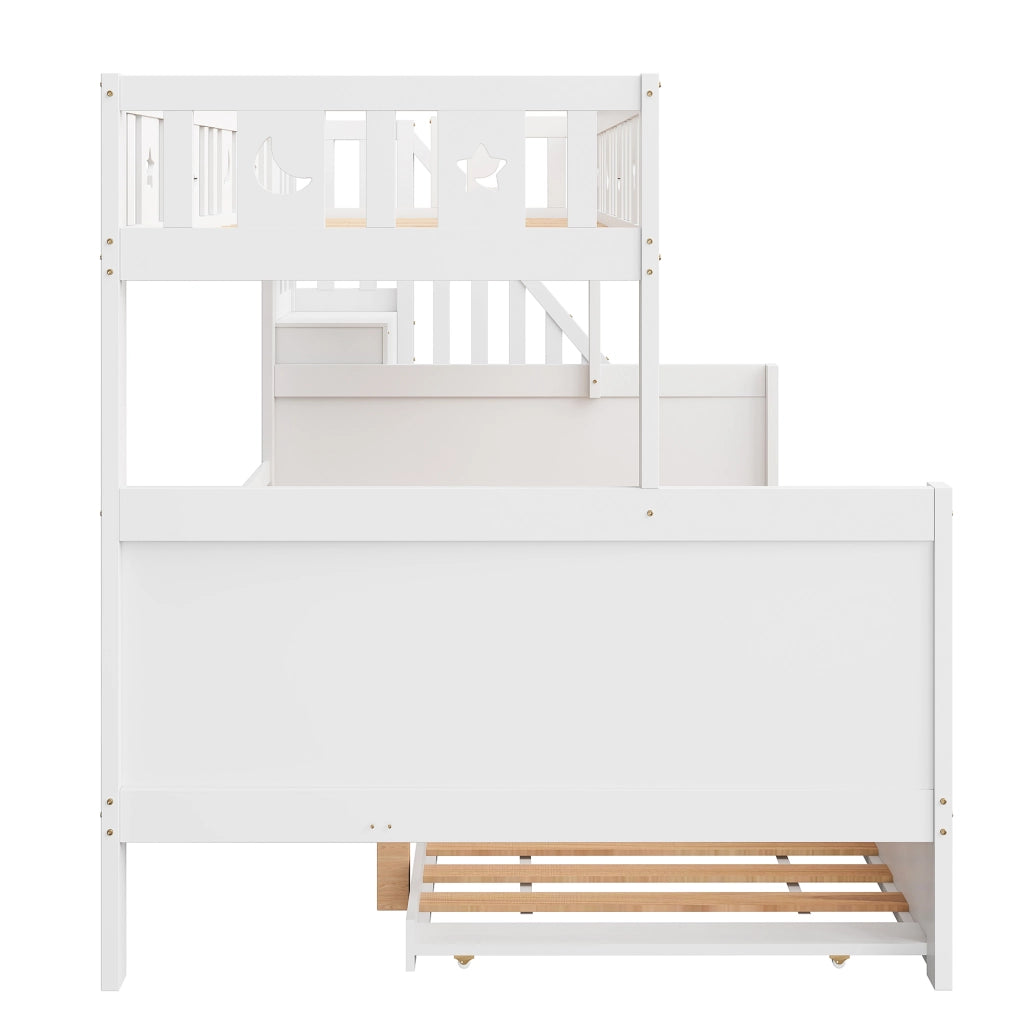 LETTO A CASTELLO 90x200/140x200 cm Bianco in legno con scaletta e letto estraibile