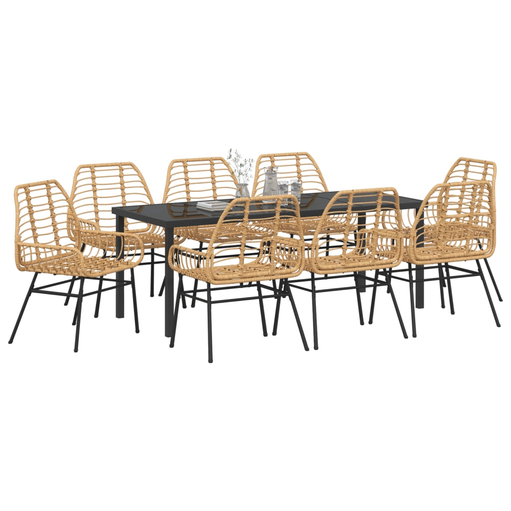 Set da Pranzo da Giardino 9 Pezzi Marrone in Polyrattan