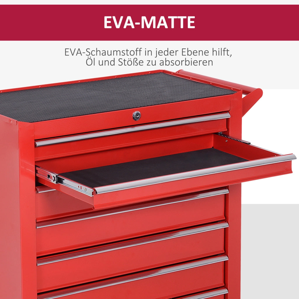 Carrello Portautensili con 7 Cassetti ¨C Zephmum ¨C Acciaio, 69x33x75 cm, Rosso