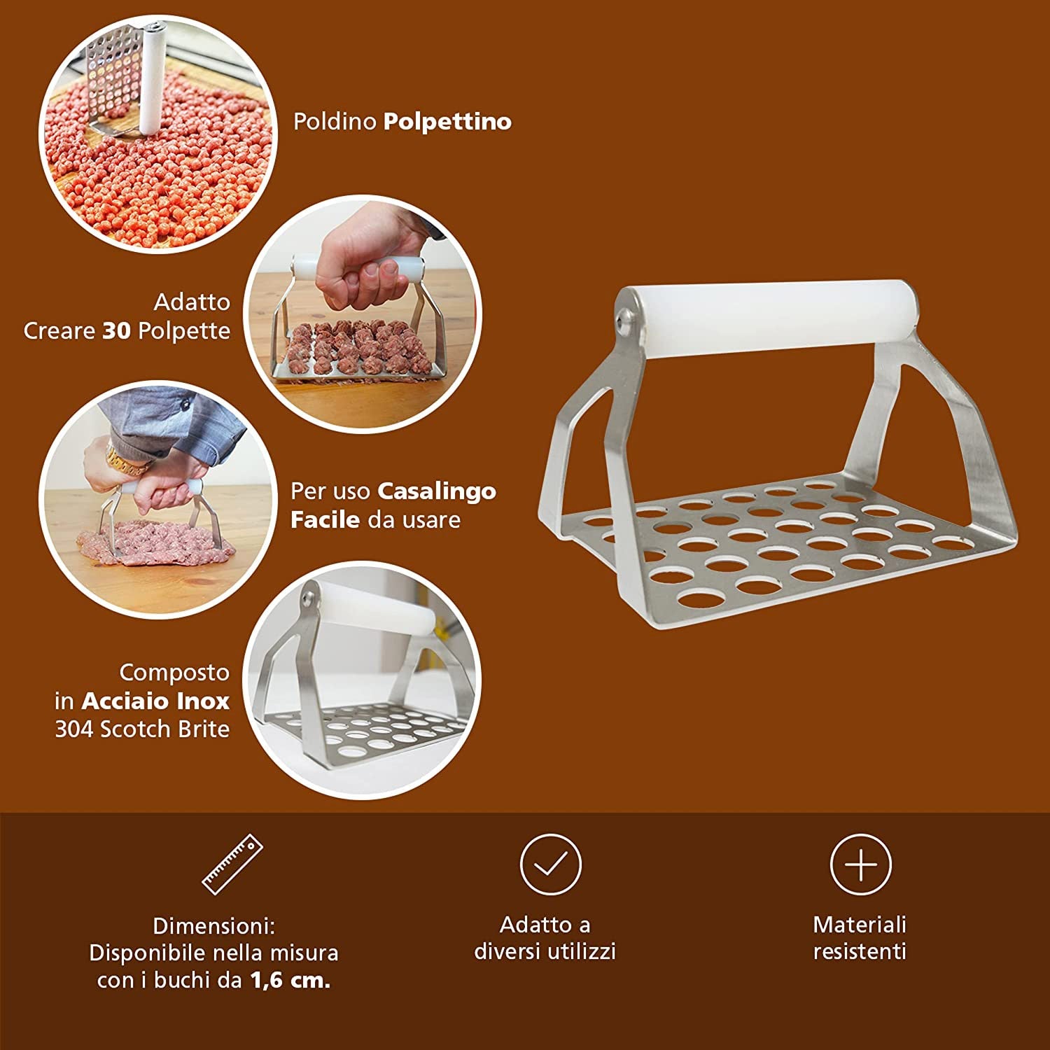 Poldino Polpettino Stampo per Polpettine di Carne 30 Fori Ø1,6 cm in Acciaio Lisa Luxury