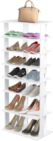Scarpiera Verticale a 7 Livelli, Organizer per Scarpe in Stile Retrò, con Pannello Rimovibile, Scaffale per Scarpe per Corridoio Ingresso Armadio, 45x25x110 cm (Bianco)