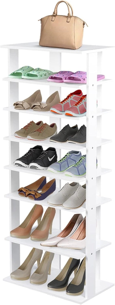 Scarpiera Verticale a 7 Livelli, Organizer per Scarpe in Stile Retrò, con Pannello Rimovibile, Scaffale per Scarpe per Corridoio Ingresso Armadio, 45x25x110 cm (Bianco)