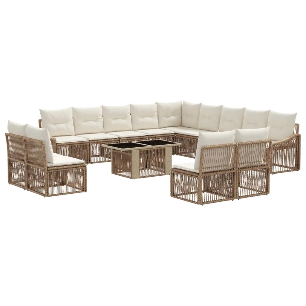 Set Divano da Giardino 14 pz Beige e Bianco Crema polyrattan 3437328