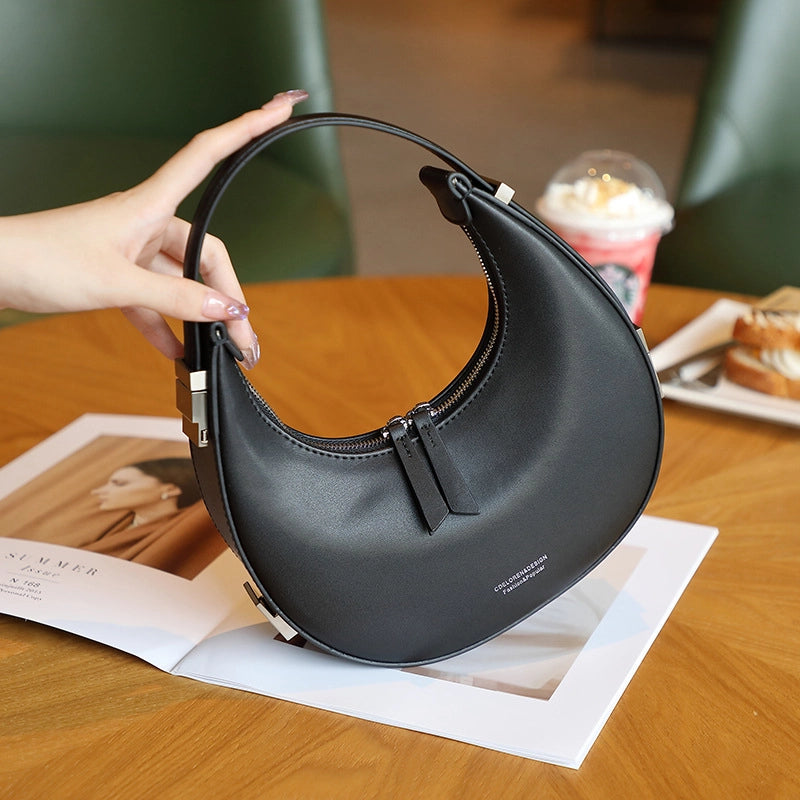 Borsa a mano da donna Moon in vera pelle nera