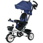 Passeggino Triciclo con Sedile Girevole 360° Parasole Regolabile e Cintura di Sicurezza Blu Scuro