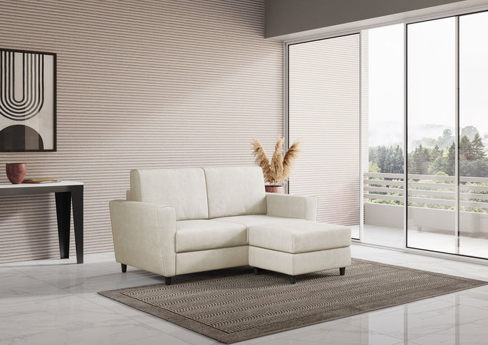 Divano 2 Posti con Pouf 172x145x85 cm Yasel in Tessuto Latte