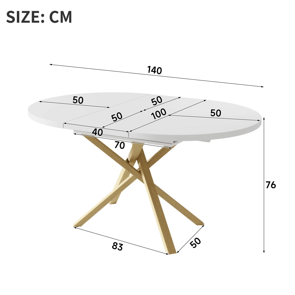 Tavolo da pranzo allungabile rotondo 100/140x100 cm in MDF e metallo; bianco