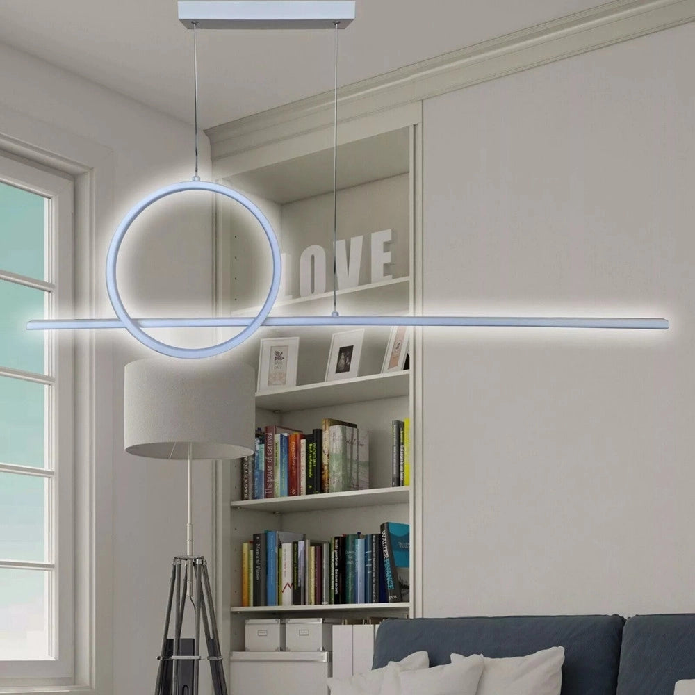 Trade Shop - Lampadario A Sospensione Led 48w Design Cerchio Linea Bianca Ip20 Luce 6500k 33580 -