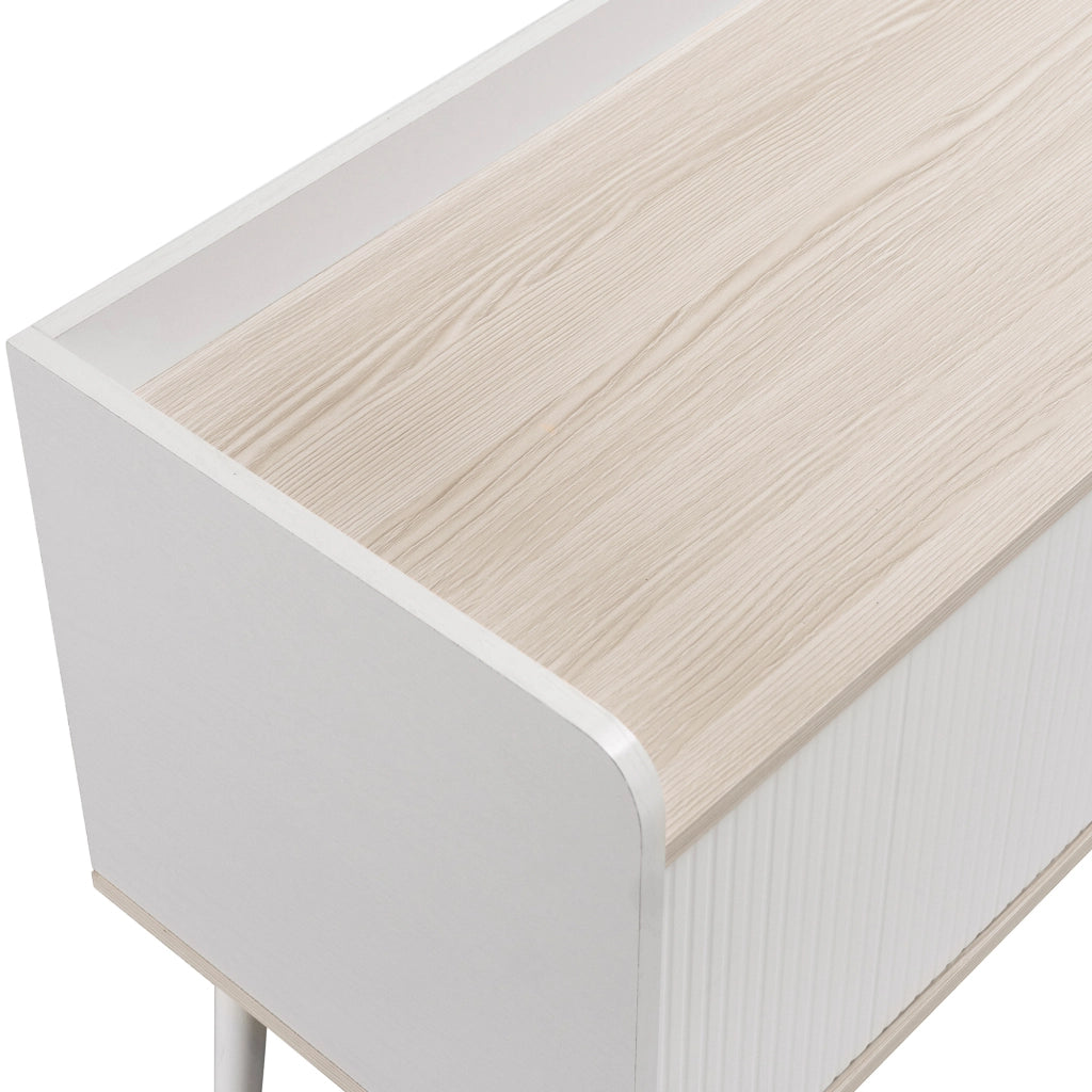 Cassettiera per TV bianca e legno naturale in truciolare; lunghezza 160 cm