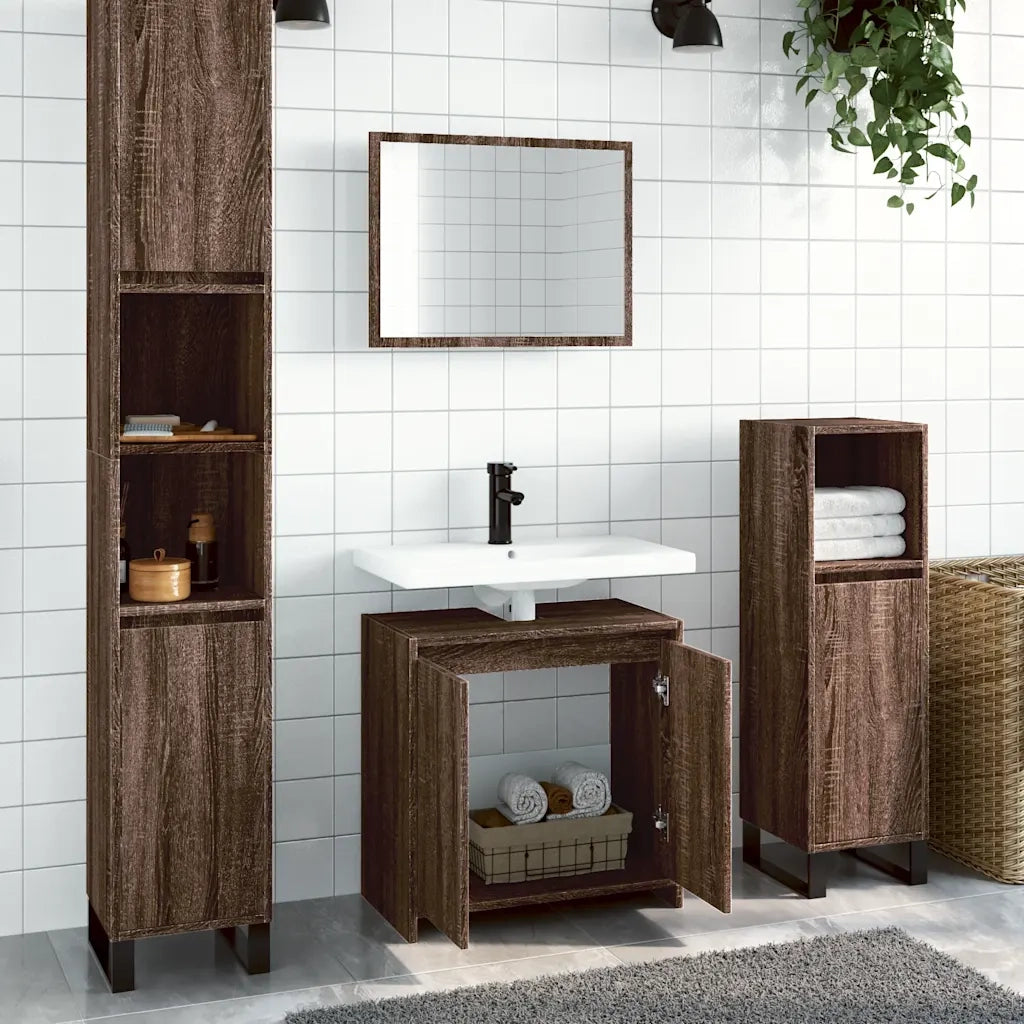 Set Mobili da Bagno 2 pz Rovere Marrone in Legno Multistrato