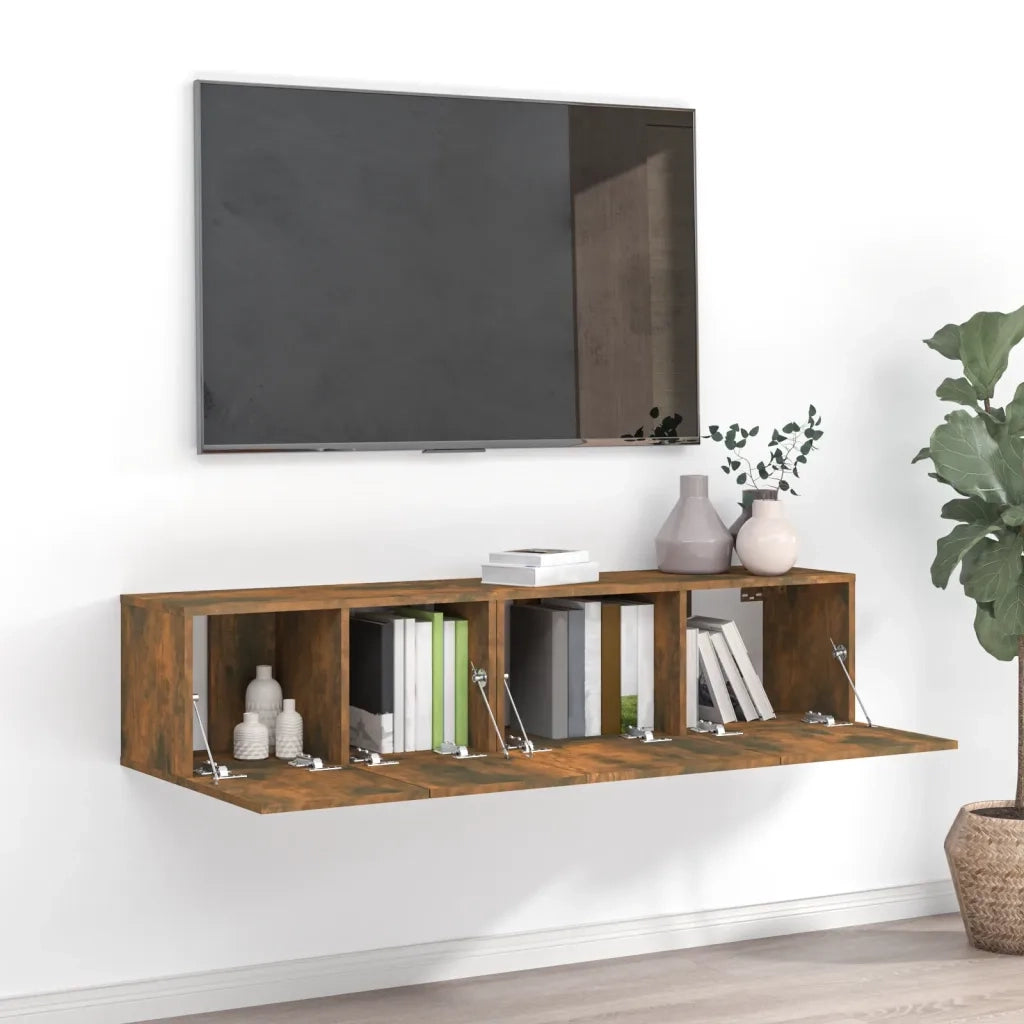 Set Mobili Porta TV 2 pz | Armadietto TV | Mobile Porta TV Rovere Fumo in Legno Multistrato