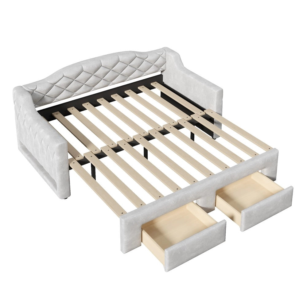 Letto Imbottito con Cassetti e LED ¨C Xylo ¨C Grigio, 90x200-180x200