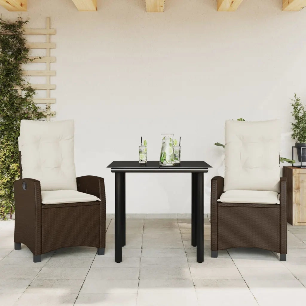 Set da Pranzo da Giardino 3pz con Cuscini in Polyrattan Marronecod mxl 111036