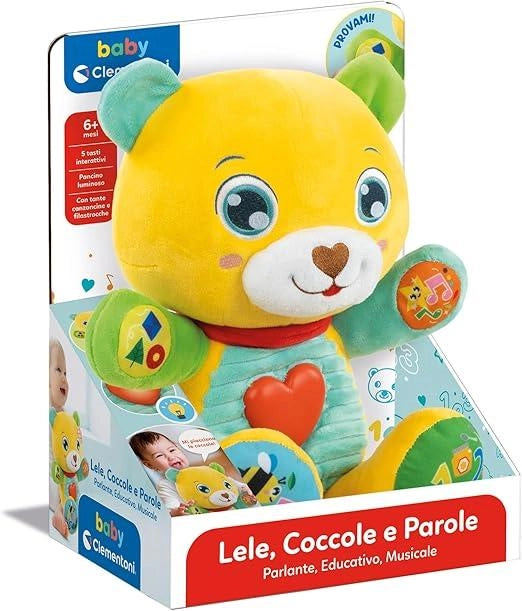 Lele Coccole e Parole, Peluche Interattivo Parlante,Centro attivita Che Stimola Lo Sviluppo Sensoriale e Cognitivo,Cleme