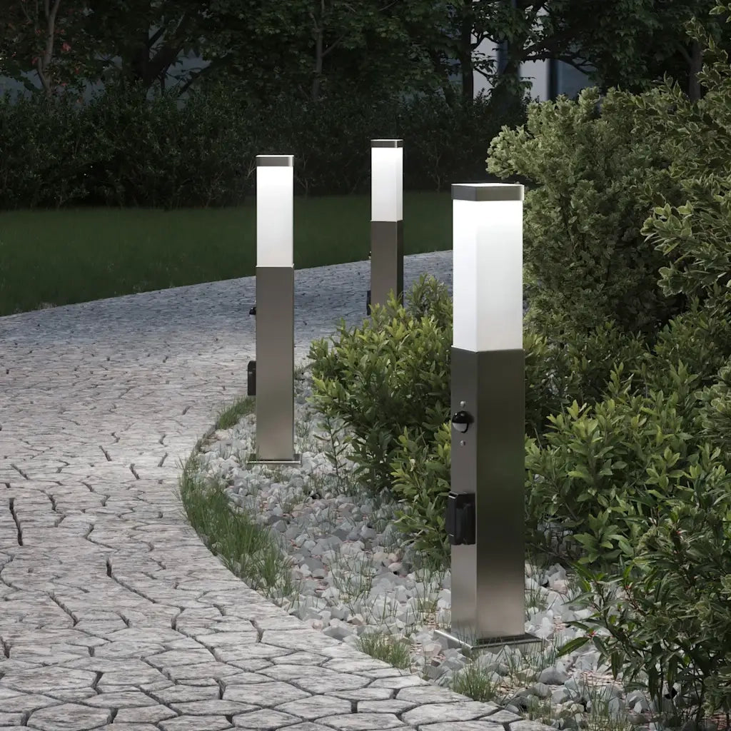 Lampioni a dissuasore con sensore e presa 3 pz 50 cm Acciaio Inox IP44 4006066