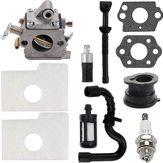 Set completo di ricambi di alta qualità per sega a catena Stihl - Carburatore - Comprensivo di filtri e supporti per MS170 MS180
