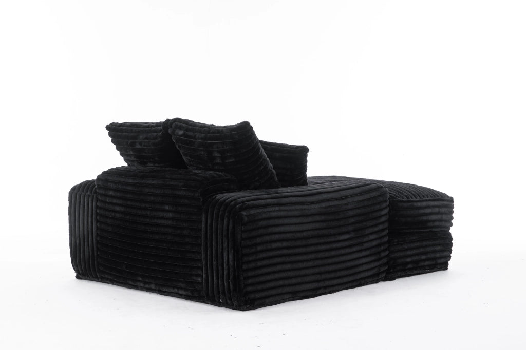 Méridienne in velluto a coste con 4 cuscini e schienale ergonomico senza montaggio nero 165 × 135 × 58 cm