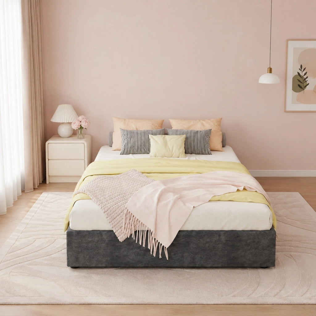 Struttura letto singolo 90x200 cm in tessuto e metallo; grigio; design moderno