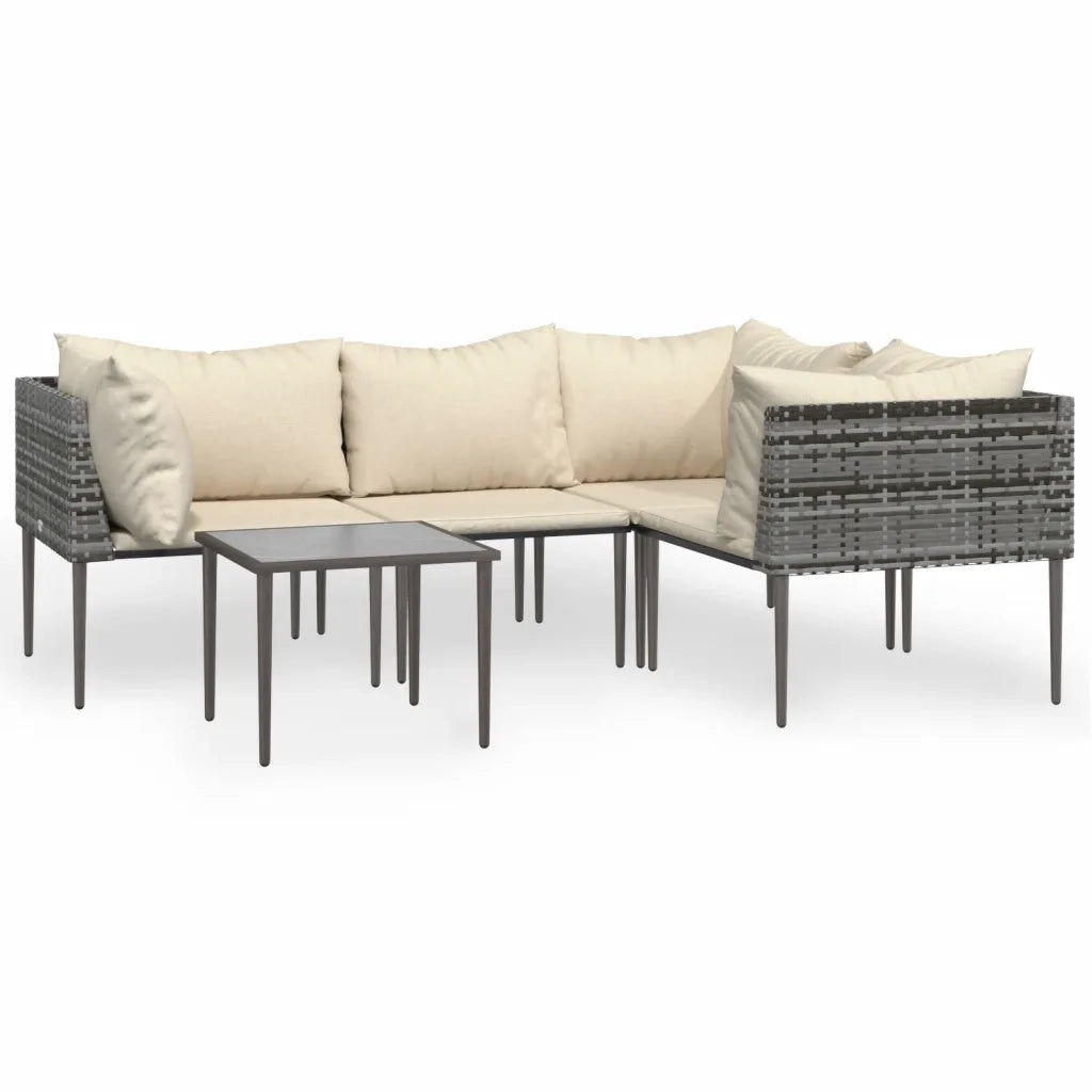 Set Divani da Giardino 5 pz | Set Salotto da Giardino con Cuscini in Polyrattan Grigio