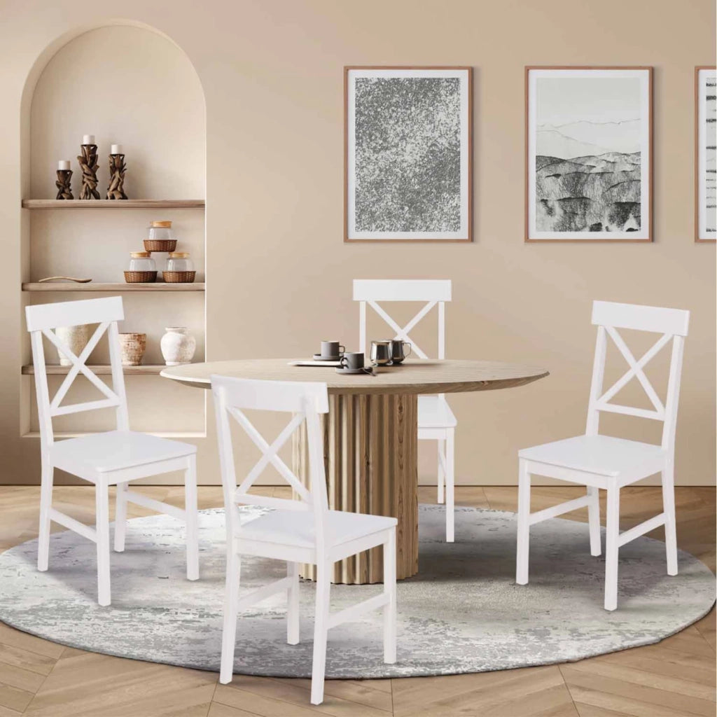 IDMarket - Set di 4 sedie da cucina SUZANNE in legno bianco con traverse