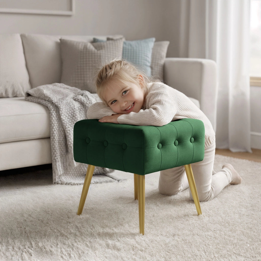 Pouf sgabello in velluto trapuntato 40 cm QUADRA Verde Bottiglia
