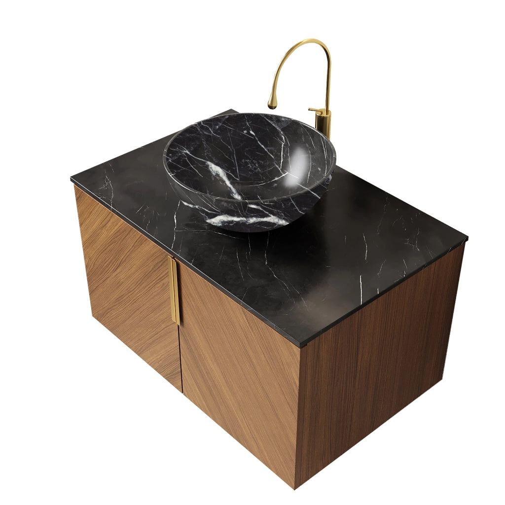 Mobile sottolavabo con 2 ante e chiusura ammortizzata, lavabo in ceramica e piano in pietra, 76 × 50 × 55,1 cm