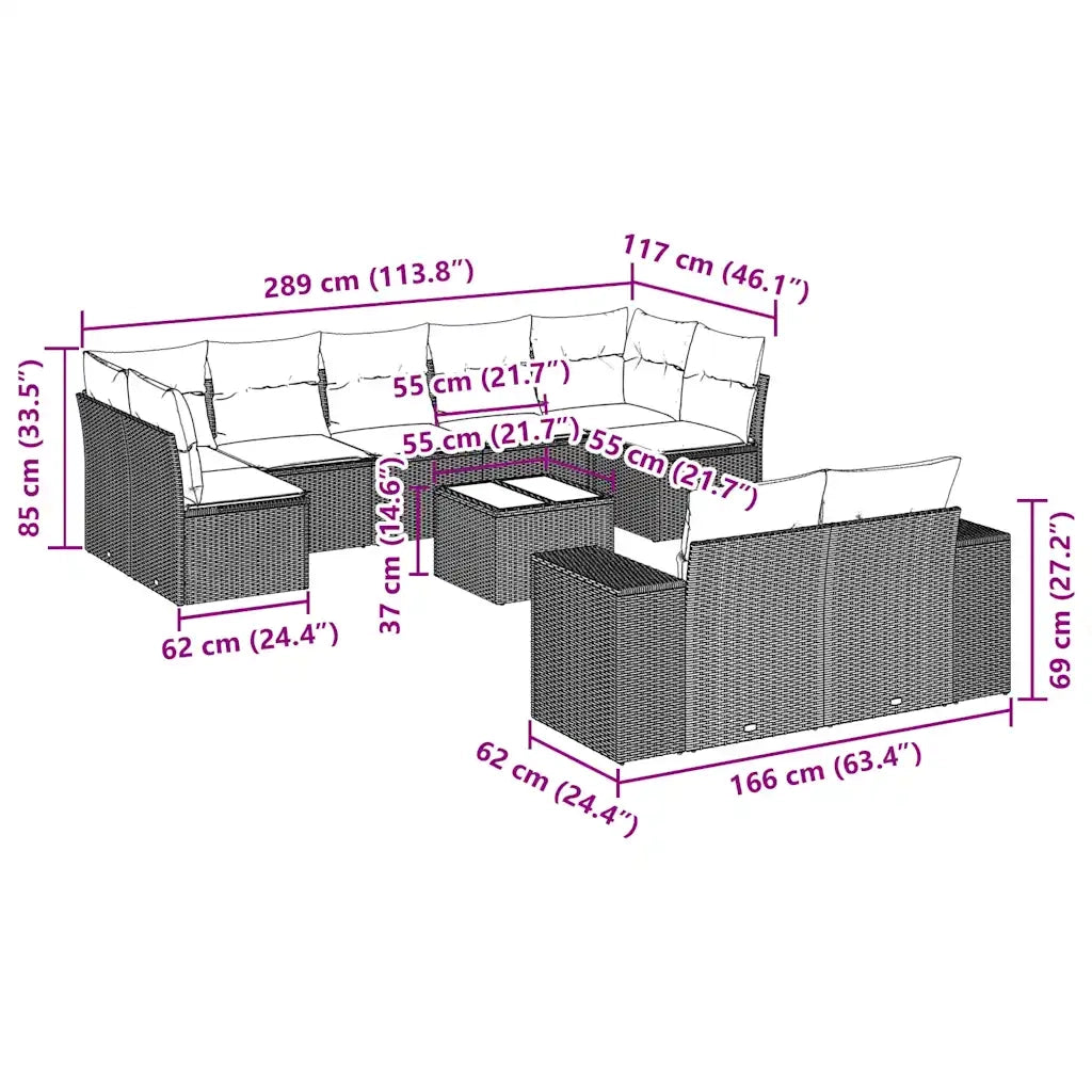 Set Divani da Giardino 10pz con Cuscini in Polyrattan Nerocod mxl 89356
