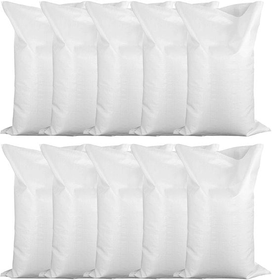 Pacchetto di 10 sacchi in tessuto PP, 65 x 108 cm sacchi per grano, sacchi per sabbia da riempire, sacchi in tessuto per 50 kg (bianchi)