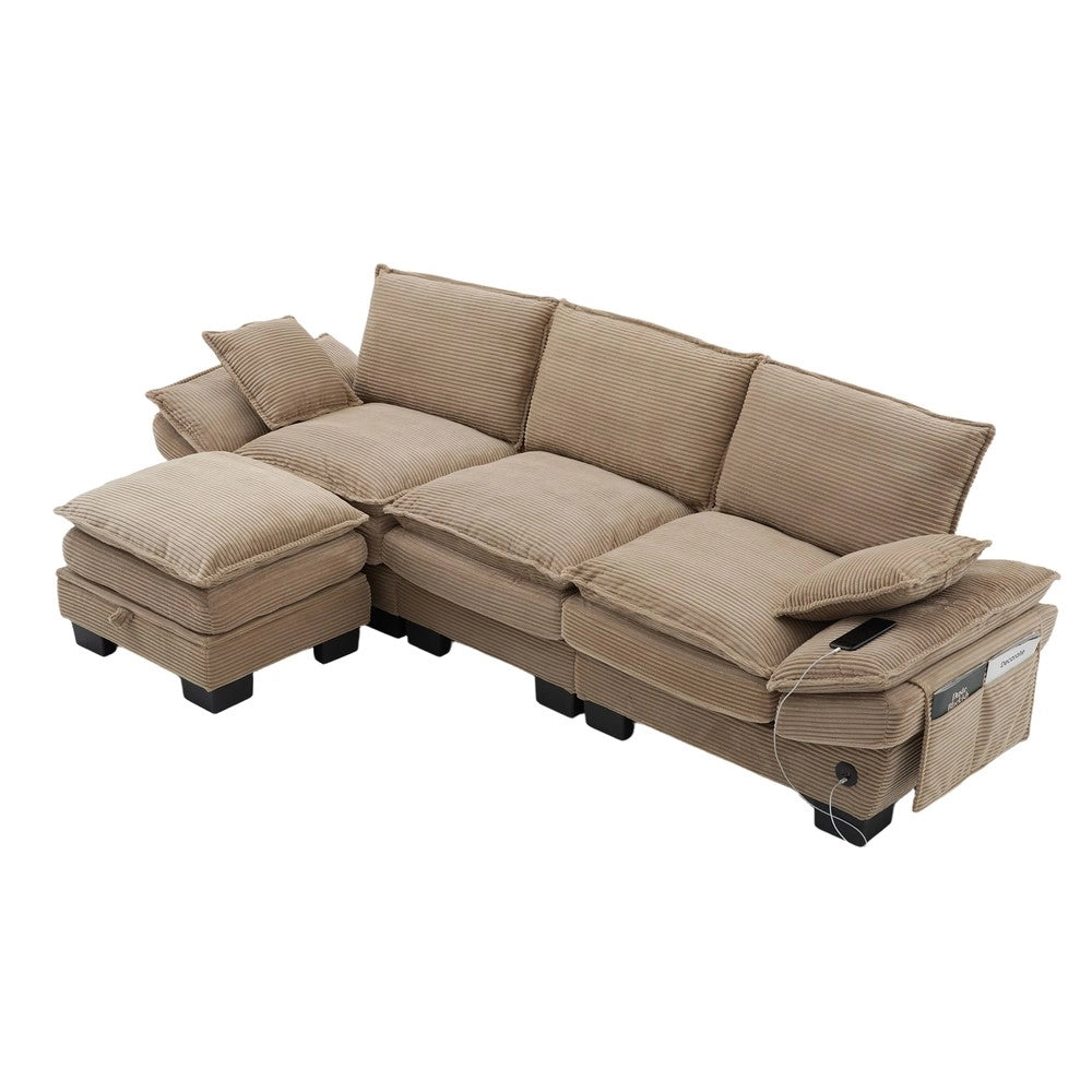 Divano 3 Posti con Poggiapiedi in Tessuto ¨C Xylo ¨C Beige/Khaki