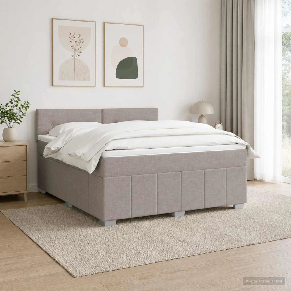Letto Box Spring LED con Materasso Tortora 180 x 200 cm Tessuto 3455665