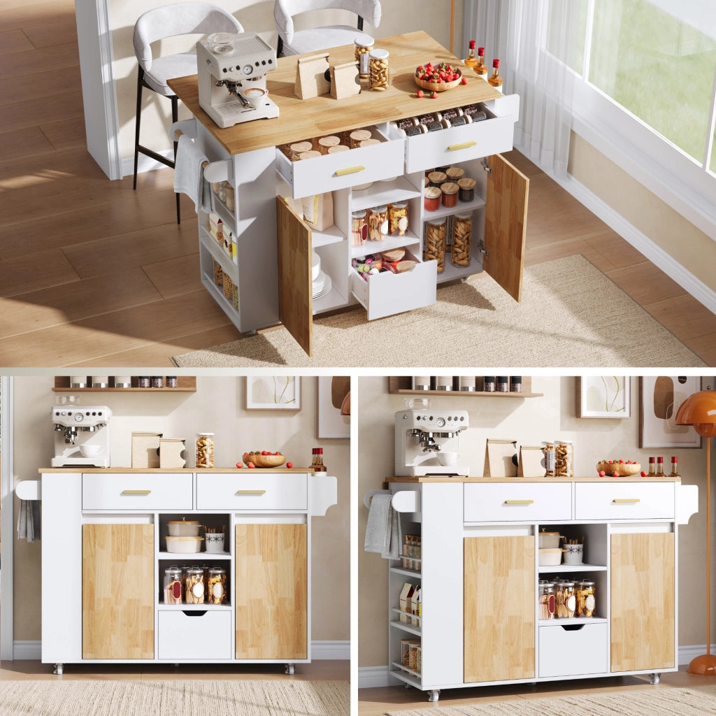 Mobile contenitore da cucina con 3 cassetti; 3 vani e ruote frenanti in MDF bianco