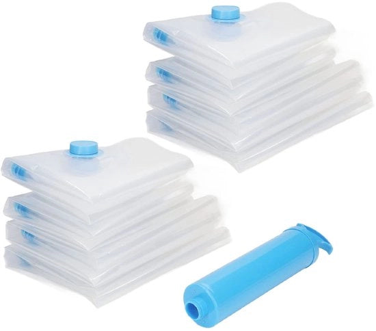 Set di contenitori di archiviazione 8 pezzi - Sacchi compressi a vuoto 40x60cm/50x70cm - Pomp a mano - Riciclabile - Prevenzione insetti e odori - Molto morbidi e elastici - Sacchi compressi