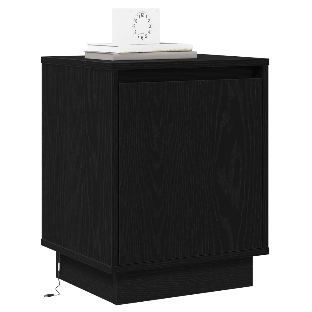 Comodino con luci LED Nero 39x34,5x50 cm