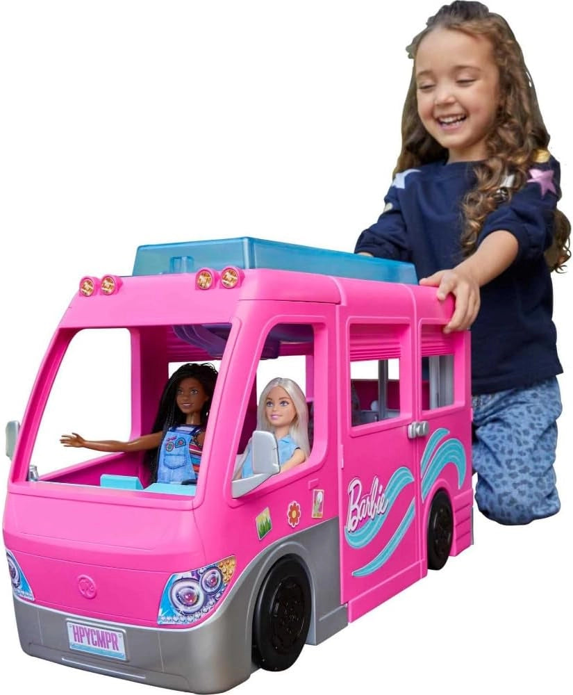 Barbie Camper barbie Camper dei Sogni Playset con Veicolo, con Ruote, Piscina, Scivolo, 7 Aree Gioco e Oltre 60 Accessor