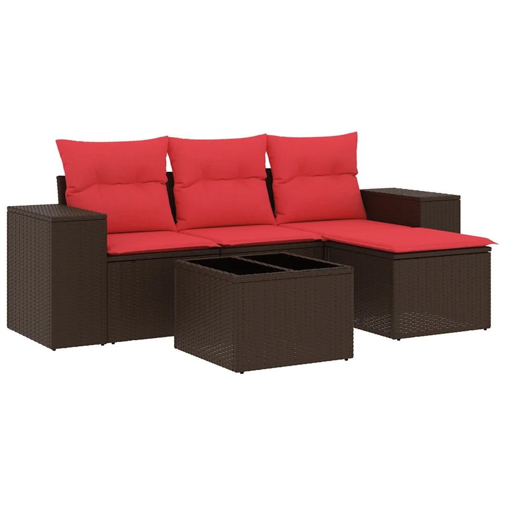 Salotto da Giardino-Set Divani da Giardino 5 pz con Cuscini Marrone in Polyrattan 253237