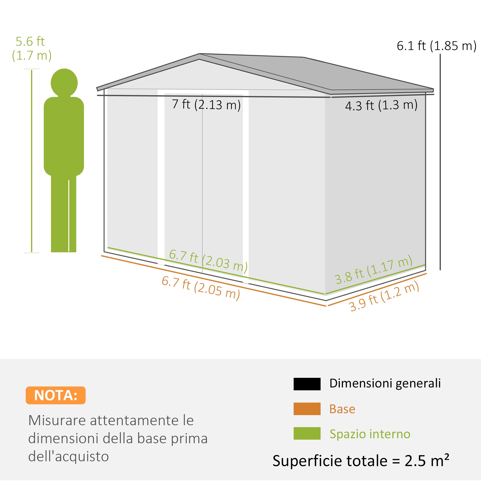 Casetta Box Da Giardino 2,1x1,3m con Prese d'Aria e Doppia Porta Scorrevole in Metallo Marrone