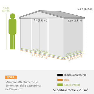 Casetta Box Da Giardino 2,1x1,3m con Prese d'Aria e Doppia Porta Scorrevole in Metallo Marrone