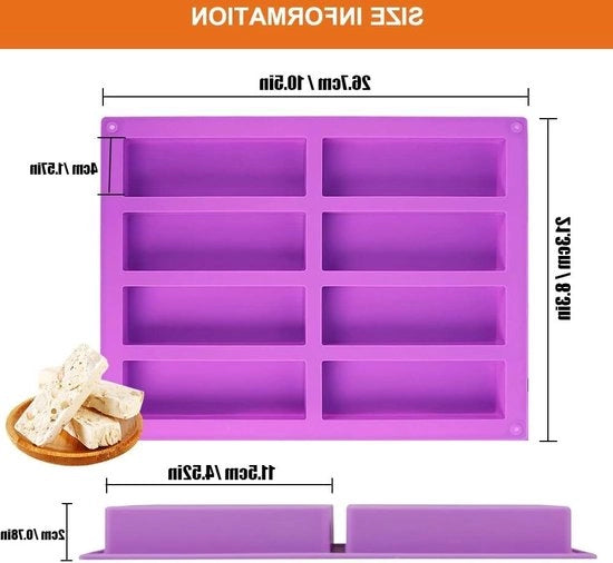 Barra di Cereali con Smalto Antiaderente a Silicone 8 Cavità - Barra Energetica Forma Retta - Pan di Pane Brownie Pan di Mais Cheesecake Pudding Muffin Cake - Smalto di Sapone - Blu